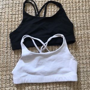 White and black Athleta “Upbeat Bra”